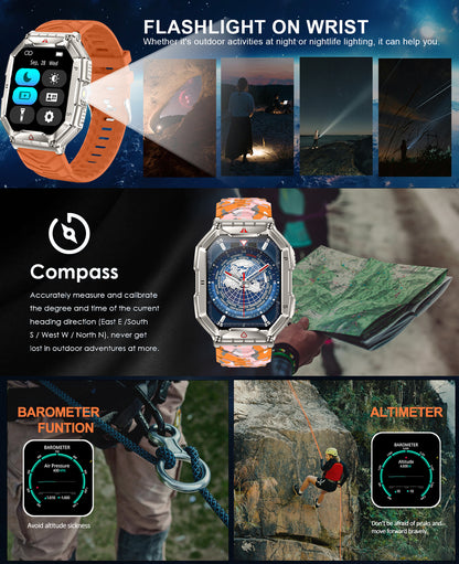 SACOSDING Military Smart Watch for Men 2.1" Outdoor Tactical Rugged Amoled Smartwatch with LED Flashlight Bluetooth Call(Answer/Dial Calls) Sports Fitness Tracker for iOS Android Phone