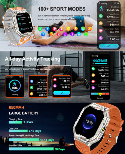 SACOSDING Military Smart Watch for Men 2.1" Outdoor Tactical Rugged Amoled Smartwatch with LED Flashlight Bluetooth Call(Answer/Dial Calls) Sports Fitness Tracker for iOS Android Phone