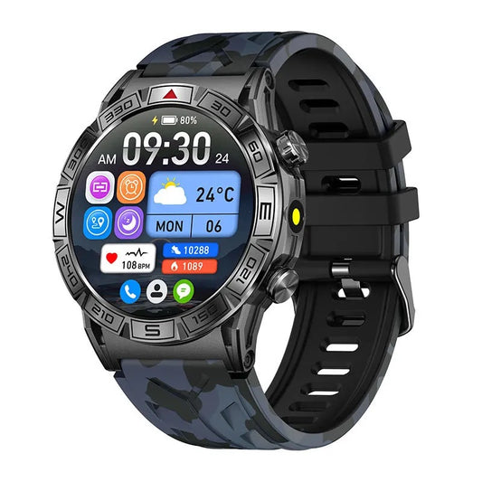 【SACOSDING】Rugged Military Smartwatch LED Flashlight Bluetooth Call Waterproof Fitness Sports Tracker