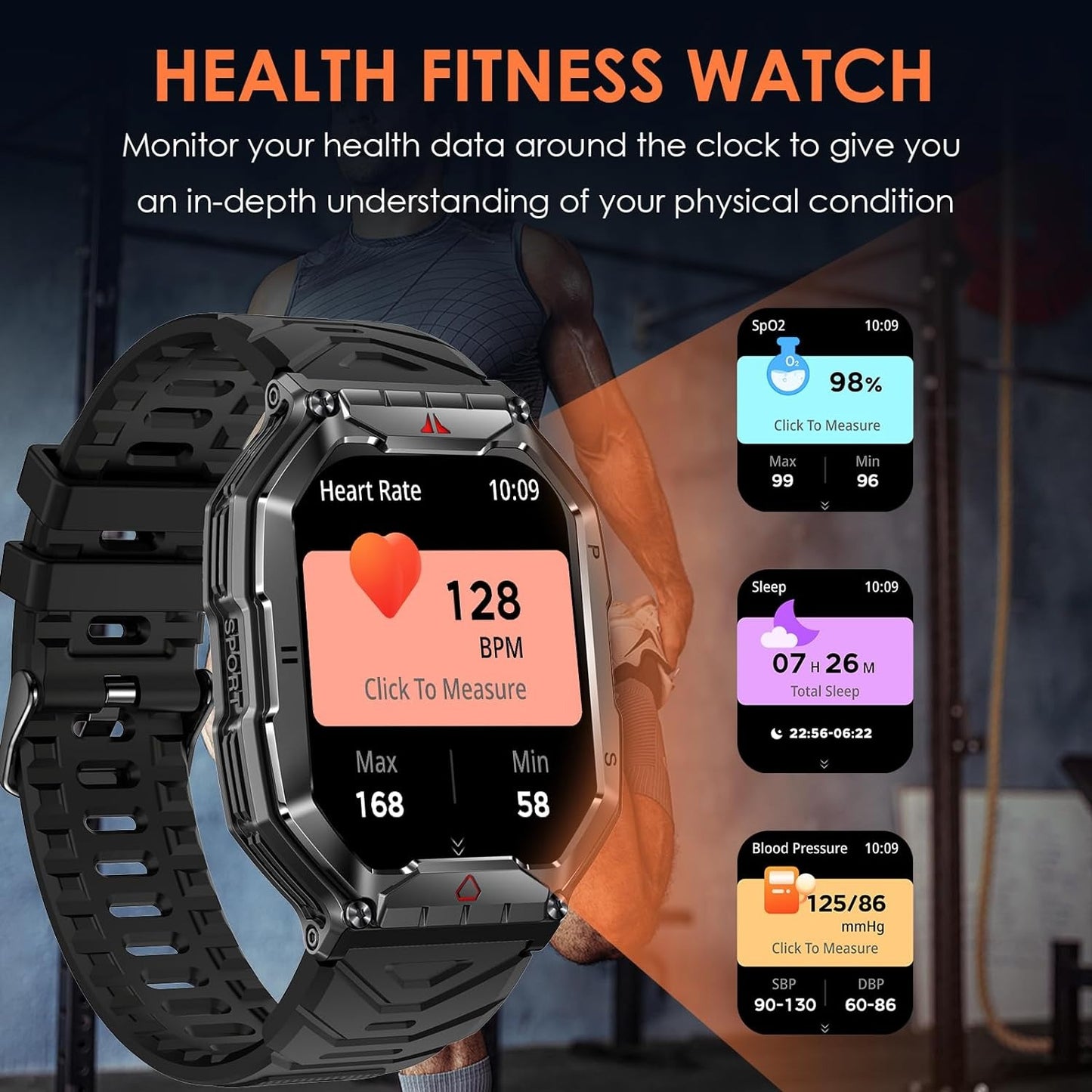 SACOSDING Military Smart Watch for Men 2.1" Outdoor Tactical Rugged Amoled Smartwatch with LED Flashlight Bluetooth Call(Answer/Dial Calls) Sports Fitness Tracker for iOS Android Phone