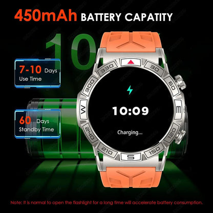 【SACOSDING】Rugged Military Smartwatch LED Flashlight Bluetooth Call Waterproof Fitness Sports Tracker