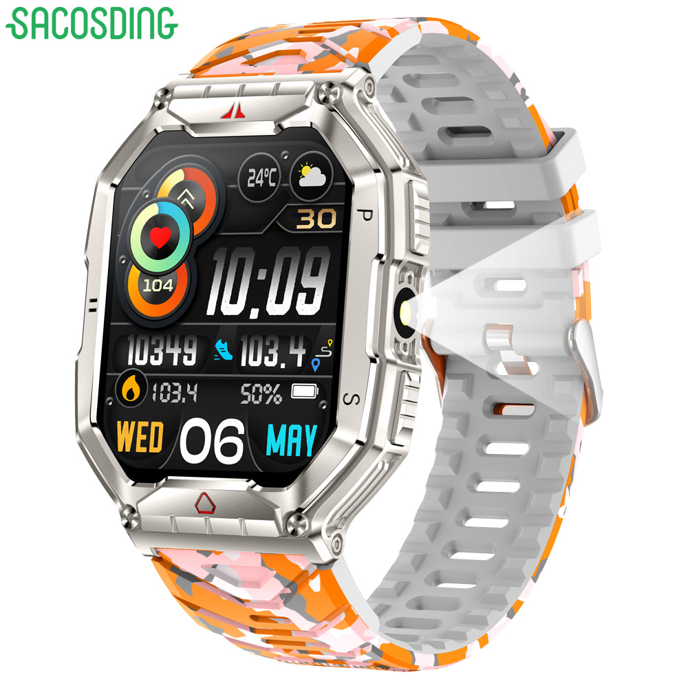 SACOSDING Military Smart Watch for Men 2.1" Outdoor Tactical Rugged Amoled Smartwatch with LED Flashlight Bluetooth Call(Answer/Dial Calls) Sports Fitness Tracker for iOS Android Phone