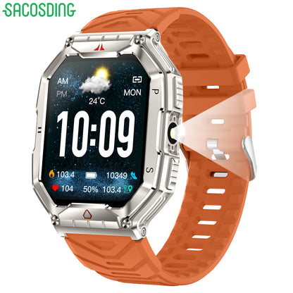 SACOSDING Military Smart Watch for Men 2.1" Outdoor Tactical Rugged Amoled Smartwatch with LED Flashlight Bluetooth Call(Answer/Dial Calls) Sports Fitness Tracker for iOS Android Phone